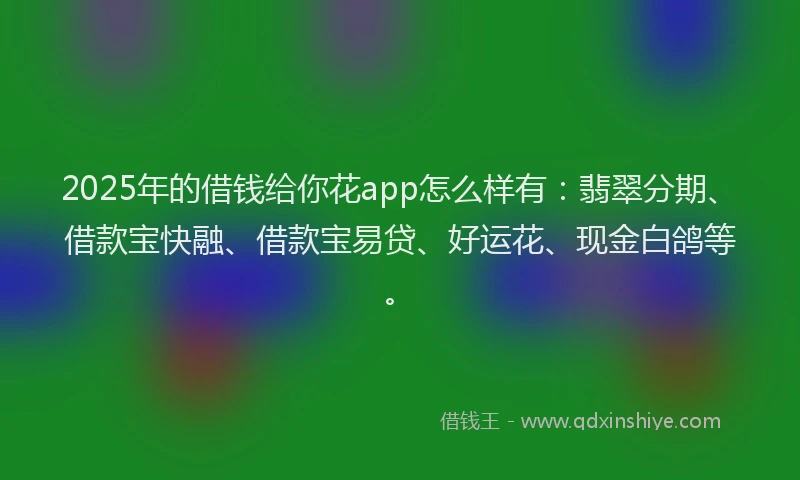 2025年的借钱给你花app怎么样有：翡翠分期、借款宝快融、借款宝易贷、好运花、现金白鸽等。
