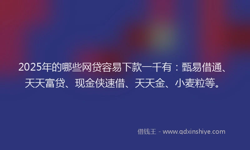 2025年的哪些网贷容易下款一千有：甄易借通、天天富贷、现金侠速借、天天金、小麦粒等。