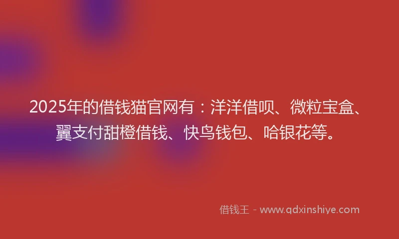 2025年的借钱猫官网有：洋洋借呗、微粒宝盒、翼支付甜橙借钱、快鸟钱包、哈银花等。