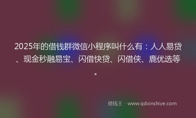 2025年的借钱群微信小程序叫什么有：人人易贷、现金秒融易宝、闪借快贷、闪借侠、鹿优选等。