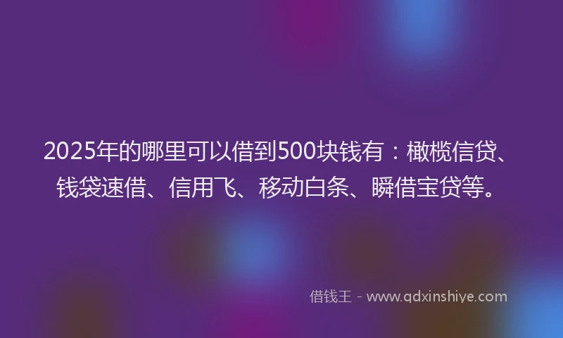 2025年的哪里可以借到500块钱有：橄榄信贷、钱袋速借、信用飞、移动白条、瞬借宝贷等。