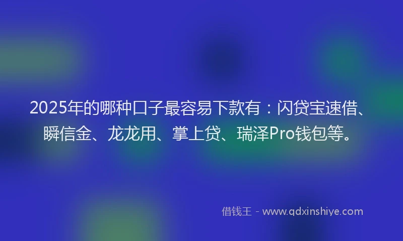 2025年的哪种口子最容易下款有：闪贷宝速借、瞬信金、龙龙用、掌上贷、瑞泽Pro钱包等。