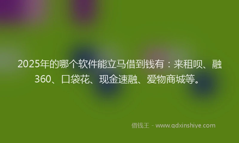 2025年的哪个软件能立马借到钱有：来租呗、融360、口袋花、现金速融、爱物商城等。
