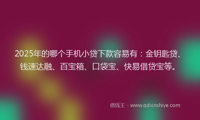 2025年的哪个手机小贷下款容易有：金钥匙贷、钱速达融、百宝箱、口袋宝、快易借贷宝等。