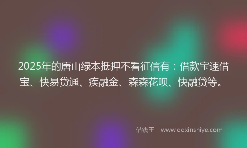 2025年的唐山绿本抵押不看征信有：借款宝速借宝、快易贷通、疾融金、森森花呗、快融贷等。