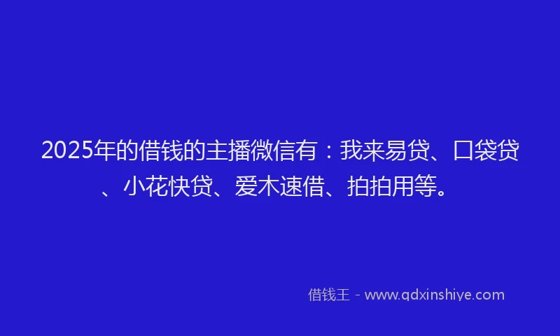 2025年的借钱的主播微信有：我来易贷、口袋贷、小花快贷、爱木速借、拍拍用等。