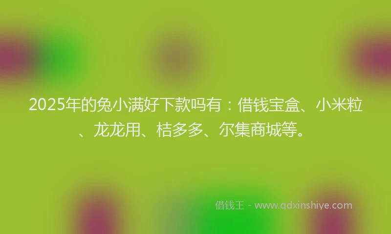2025年的兔小满好下款吗有：借钱宝盒、小米粒、龙龙用、桔多多、尔集商城等。