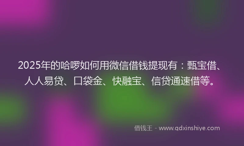 2025年的哈啰如何用微信借钱提现有：甄宝借、人人易贷、口袋金、快融宝、信贷通速借等。