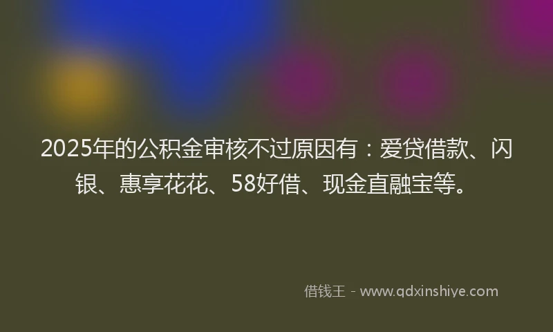 2025年的公积金审核不过原因有：爱贷借款、闪银、惠享花花、58好借、现金直融宝等。