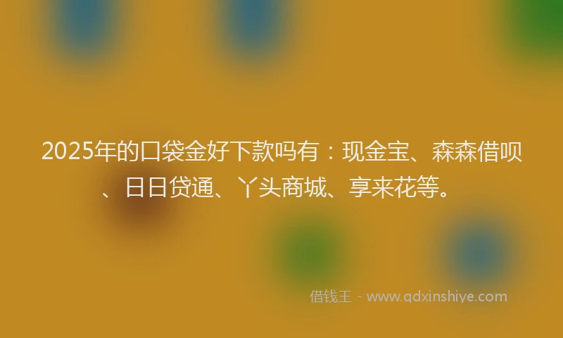 2025年的口袋金好下款吗有：现金宝、森森借呗、日日贷通、丫头商城、享来花等。