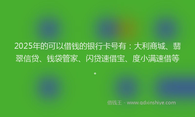 2025年的可以借钱的银行卡号有：大利商城、翡翠信贷、钱袋管家、闪贷速借宝、度小满速借等。