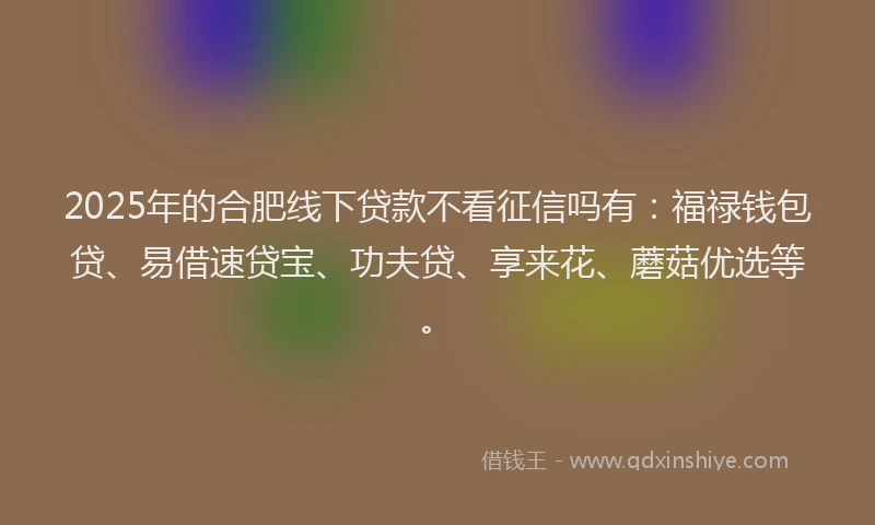 2025年的合肥线下贷款不看征信吗有：福禄钱包贷、易借速贷宝、功夫贷、享来花、蘑菇优选等。