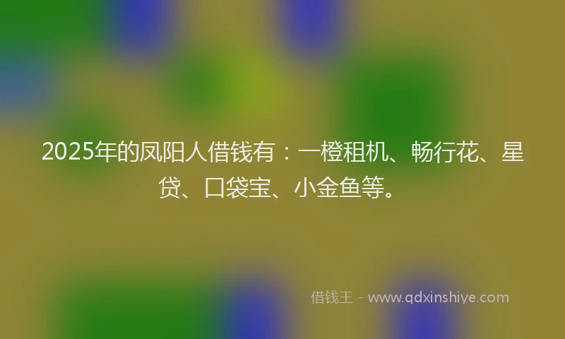 2025年的凤阳人借钱有：一橙租机、畅行花、星贷、口袋宝、小金鱼等。