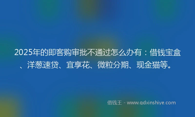 2025年的即客购审批不通过怎么办有：借钱宝盒、洋葱速贷、宜享花、微粒分期、现金猫等。