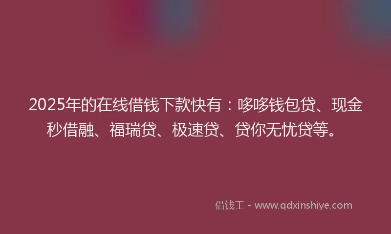 2025年的在线借钱下款快有：哆哆钱包贷、现金秒借融、福瑞贷、极速贷、贷你无忧贷等。