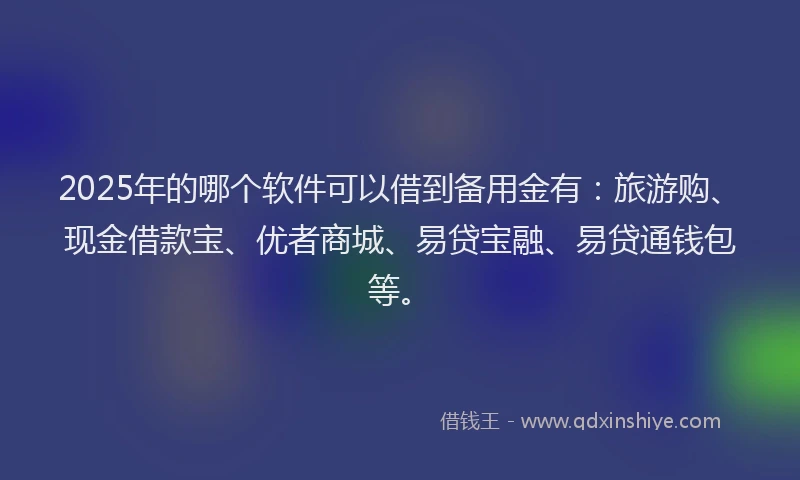 2025年的哪个软件可以借到备用金有：旅游购、现金借款宝、优者商城、易贷宝融、易贷通钱包等。