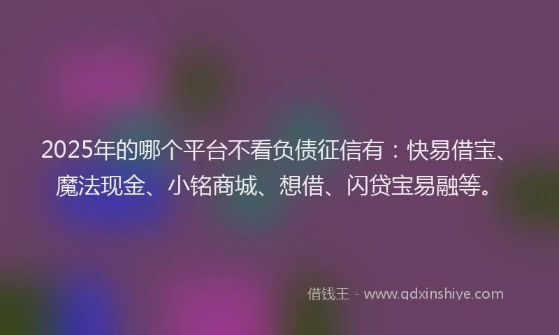 2025年的哪个平台不看负债征信有：快易借宝、魔法现金、小铭商城、想借、闪贷宝易融等。