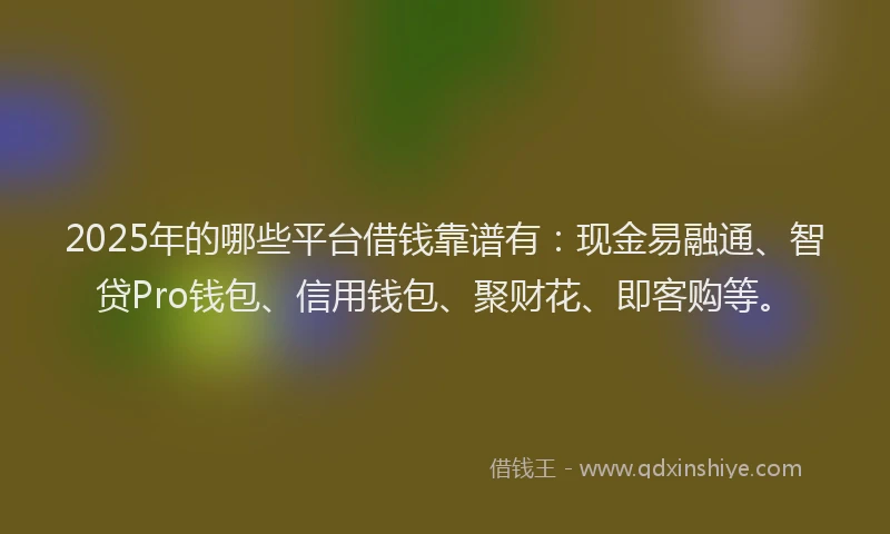 2025年的哪些平台借钱靠谱有：现金易融通、智贷Pro钱包、信用钱包、聚财花、即客购等。