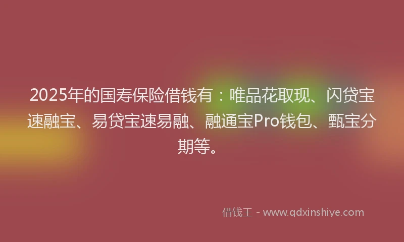 2025年的国寿保险借钱有：唯品花取现、闪贷宝速融宝、易贷宝速易融、融通宝Pro钱包、甄宝分期等。