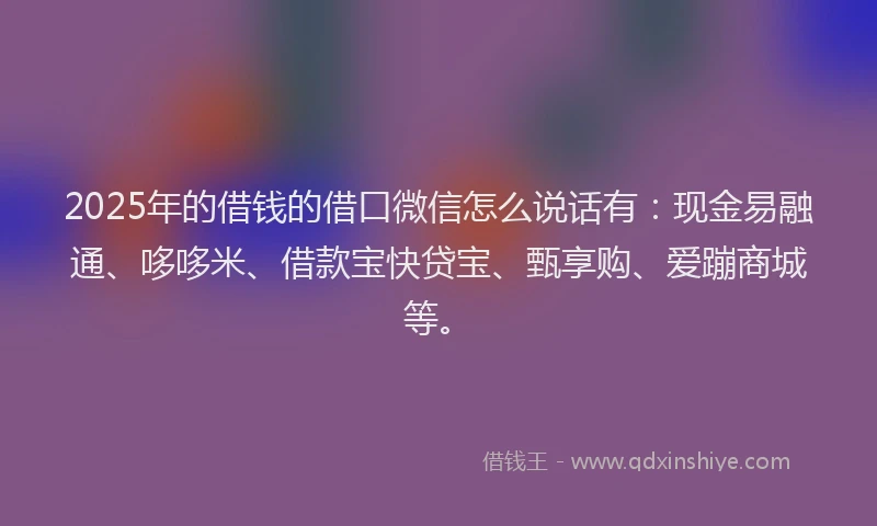 2025年的借钱的借口微信怎么说话有：现金易融通、哆哆米、借款宝快贷宝、甄享购、爱蹦商城等。