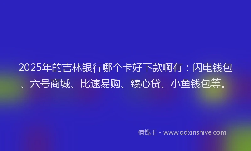2025年的吉林银行哪个卡好下款啊有：闪电钱包、六号商城、比速易购、臻心贷、小鱼钱包等。
