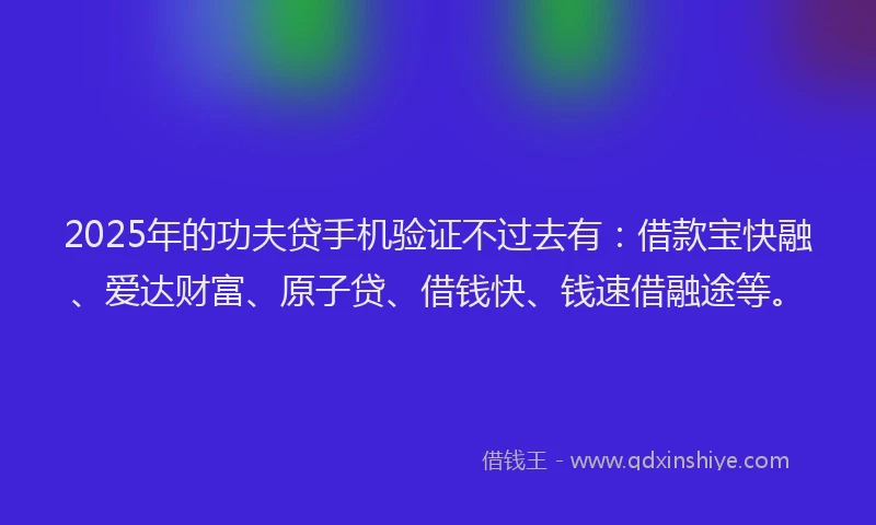 2025年的功夫贷手机验证不过去有：借款宝快融、爱达财富、原子贷、借钱快、钱速借融途等。