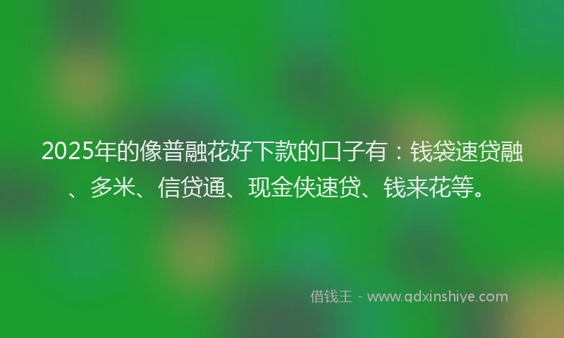 2025年的像普融花好下款的口子有：钱袋速贷融、多米、信贷通、现金侠速贷、钱来花等。