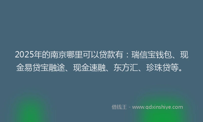 2025年的南京哪里可以贷款有：瑞信宝钱包、现金易贷宝融途、现金速融、东方汇、珍珠贷等。