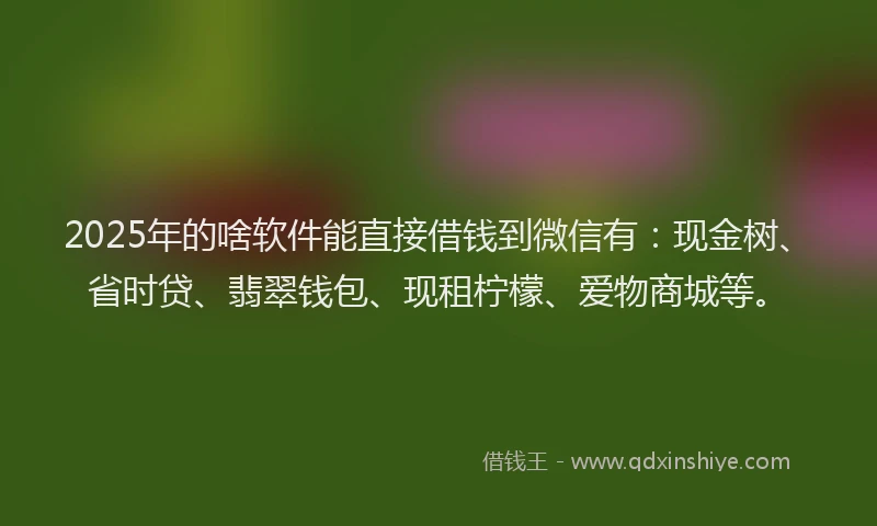 2025年的啥软件能直接借钱到微信有：现金树、省时贷、翡翠钱包、现租柠檬、爱物商城等。