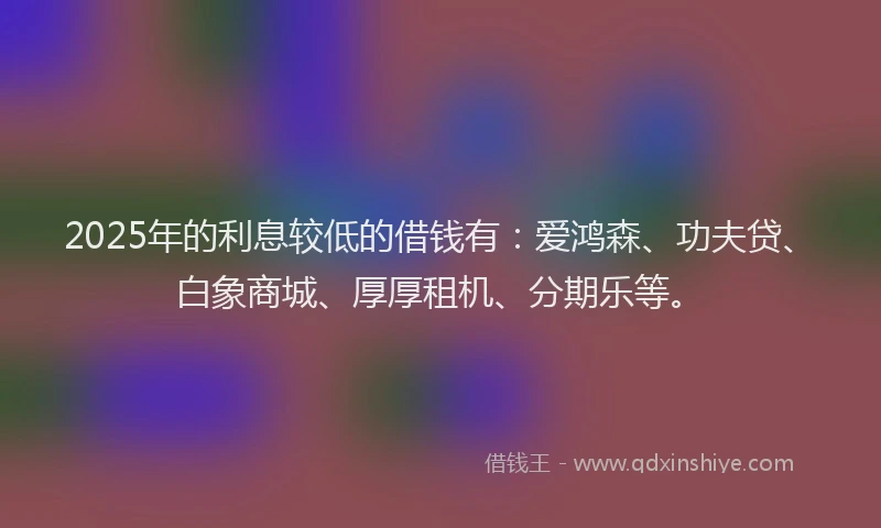 2025年的利息较低的借钱有：爱鸿森、功夫贷、白象商城、厚厚租机、分期乐等。