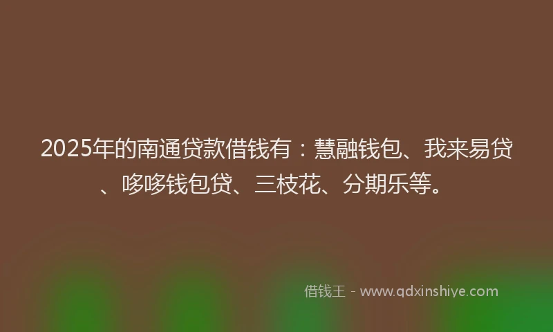 2025年的南通贷款借钱有：慧融钱包、我来易贷、哆哆钱包贷、三枝花、分期乐等。