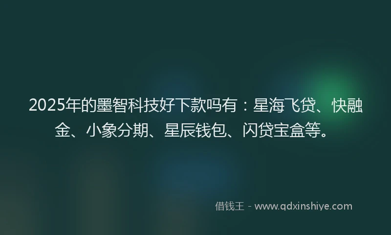 2025年的墨智科技好下款吗有：星海飞贷、快融金、小象分期、星辰钱包、闪贷宝盒等。