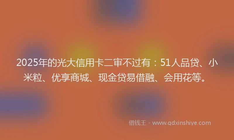 2025年的光大信用卡二审不过有：51人品贷、小米粒、优享商城、现金贷易借融、会用花等。