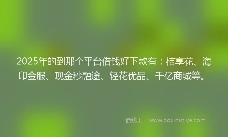 2025年的到那个平台借钱好下款有：桔享花、海印金服、现金秒融途、轻花优品、千亿商城等。