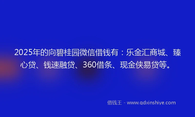 2025年的向碧桂园微信借钱有：乐金汇商城、臻心贷、钱速融贷、360借条、现金侠易贷等。