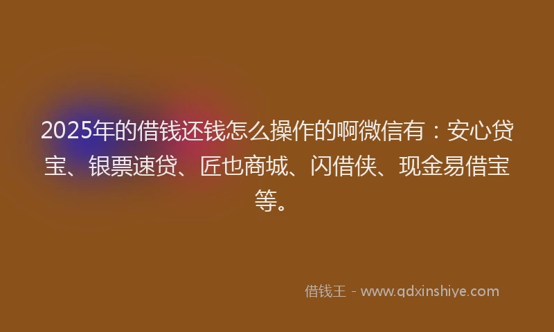 2025年的借钱还钱怎么操作的啊微信有：安心贷宝、银票速贷、匠也商城、闪借侠、现金易借宝等。