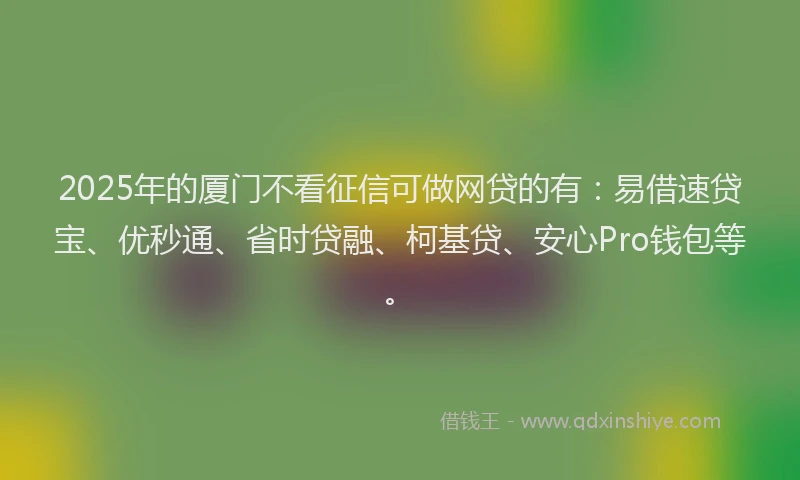 2025年的厦门不看征信可做网贷的有：易借速贷宝、优秒通、省时贷融、柯基贷、安心Pro钱包等。