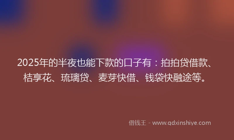 2025年的半夜也能下款的口子有：拍拍贷借款、桔享花、琉璃贷、麦芽快借、钱袋快融途等。