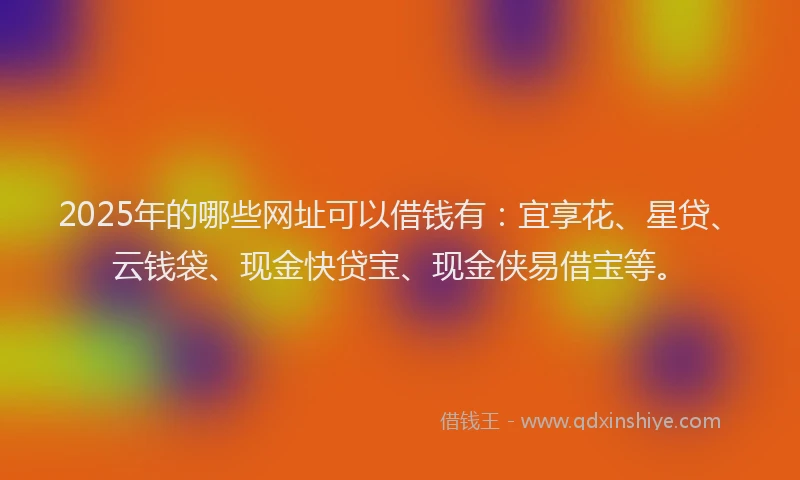 2025年的哪些网址可以借钱有：宜享花、星贷、云钱袋、现金快贷宝、现金侠易借宝等。