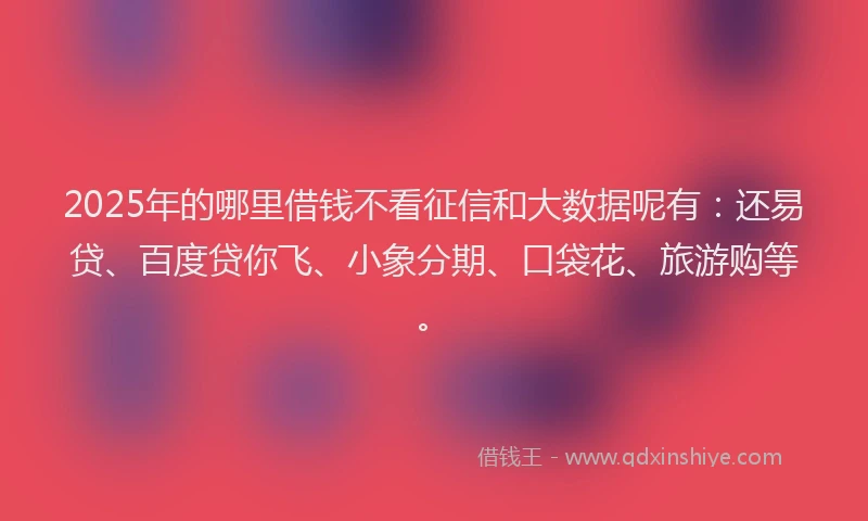 2025年的哪里借钱不看征信和大数据呢有：还易贷、百度贷你飞、小象分期、口袋花、旅游购等。