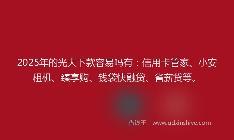2025年的光大下款容易吗有：信用卡管家、小安租机、臻享购、钱袋快融贷、省薪贷等。
