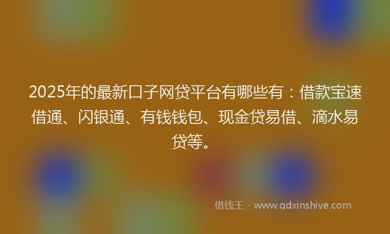 2025年的最新口子网贷平台有哪些有：借款宝速借通、闪银通、有钱钱包、现金贷易借、滴水易贷等。