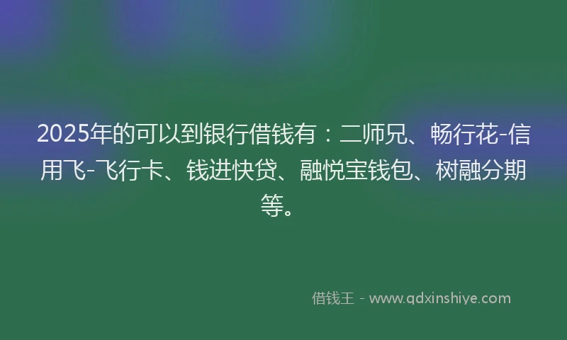 2025年的可以到银行借钱有：二师兄、畅行花-信用飞-飞行卡、钱进快贷、融悦宝钱包、树融分期等。