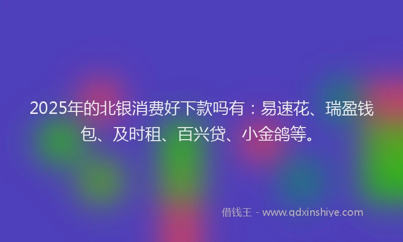 2025年的北银消费好下款吗有：易速花、瑞盈钱包、及时租、百兴贷、小金鸽等。