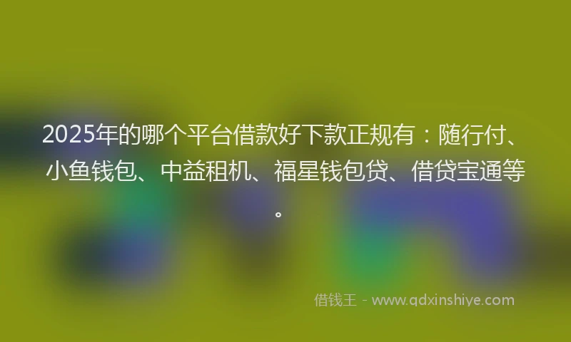 2025年的哪个平台借款好下款正规有：随行付、小鱼钱包、中益租机、福星钱包贷、借贷宝通等。