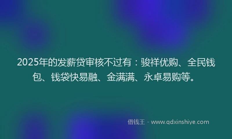 2025年的发薪贷审核不过有：骏祥优购、全民钱包、钱袋快易融、金满满、永卓易购等。