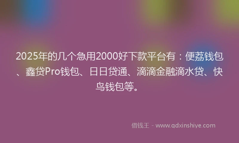 2025年的几个急用2000好下款平台有：便荔钱包、鑫贷Pro钱包、日日贷通、滴滴金融滴水贷、快鸟钱包等。