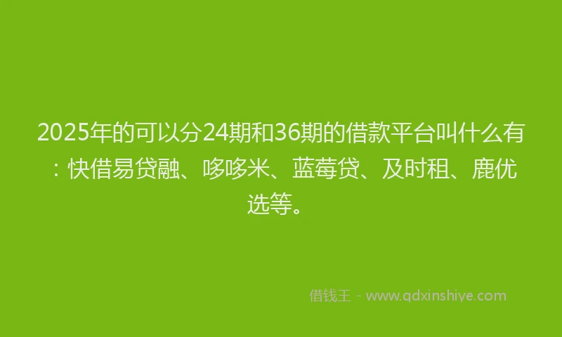 2025年的可以分24期和36期的借款平台叫什么有：快借易贷融、哆哆米、蓝莓贷、及时租、鹿优选等。
