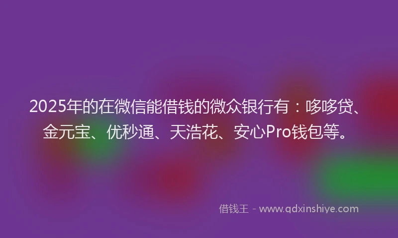 2025年的在微信能借钱的微众银行有：哆哆贷、金元宝、优秒通、天浩花、安心Pro钱包等。