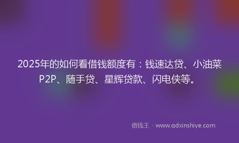 2025年的如何看借钱额度有：钱速达贷、小油菜P2P、随手贷、星辉贷款、闪电侠等。